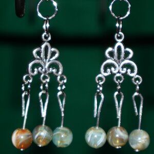 Handmade Clip-On Earrings - BEAUTIFUL Green Marbles - COT 33